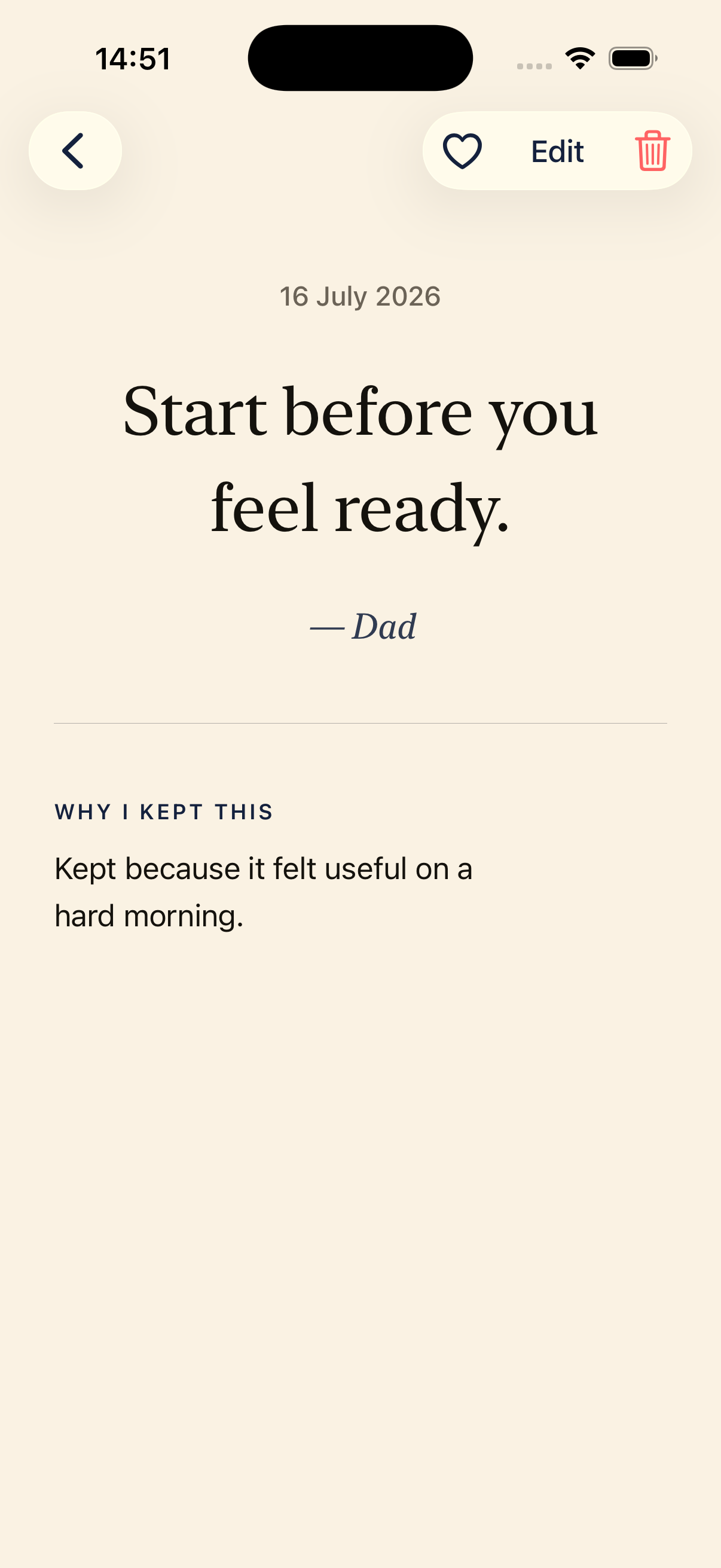 A fictional saved entry in Pocket Capsule, shown in light mode
